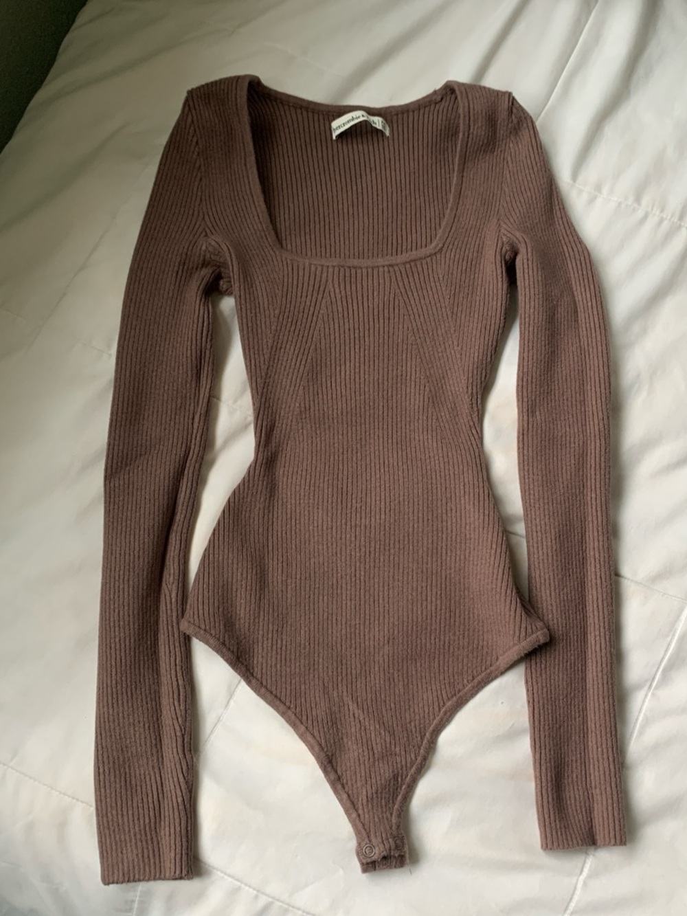 Abercrombie & Fitch Ribbed V-Neck Bodysuit - Brown